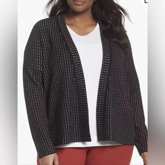Eileen Fisher Black White Strip Silk Organic Cotton Open Front Cardigan Size 3X - Picture 2 of 12